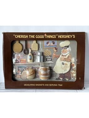 1985 Vintage Hershey's Chocolate Baker Tray 7 Spoon Measuring Magnets JH Schuler